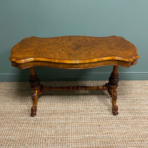 Spectacular Victorian Quality Figured Burr Golden Walnut Antique Centre Table