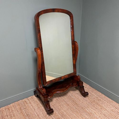 Stunning Victorian Full Length Mahogany Antique Cheval Mirror