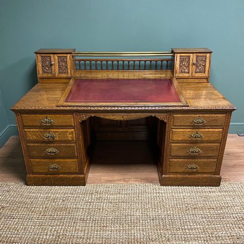 Large Golden Oak Antique Pedestal Desk
