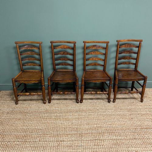 Set of 4 Antique Georgian Ash and Elm Ladder-back Chairs