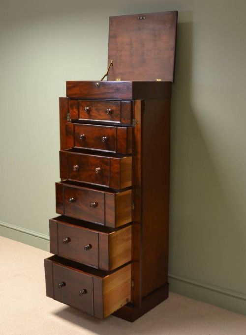 fig 1. Unusual William IV Tall Beautifully Figured Antique Wellington Chest