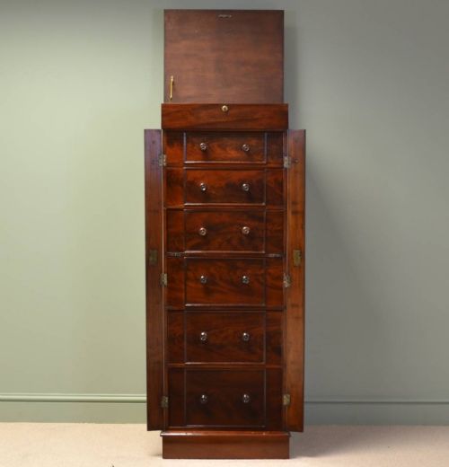 fig 2. Unusual William IV Tall Beautifully Figured Antique Wellington Chest