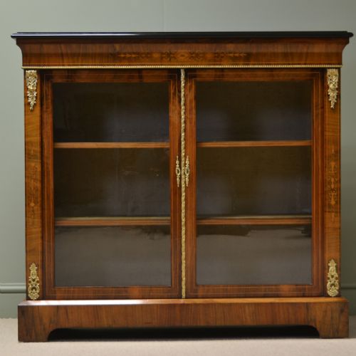 Spectacular Victorian Figured Walnut Inlaid Antique Pier Cabinet