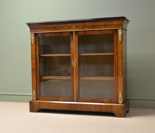 fig 1. Spectacular Victorian Figured Walnut Inlaid Antique Pier Cabinet