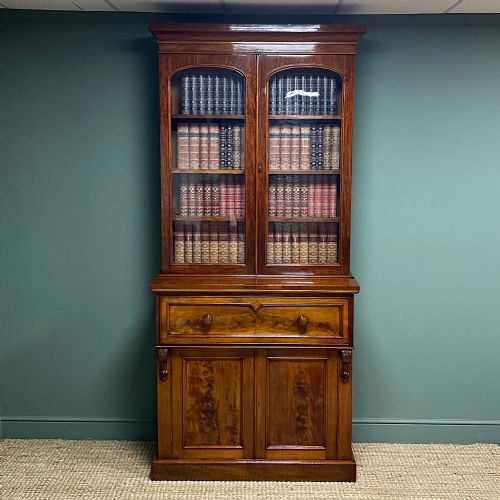 Superb Quality Victorian Mahogany Antique Glazed Secretaire Bookcase on Cupboard