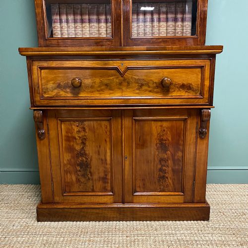 fig 1. Superb Quality Victorian Mahogany Antique Glazed Secretaire Bookcase On Cupboard