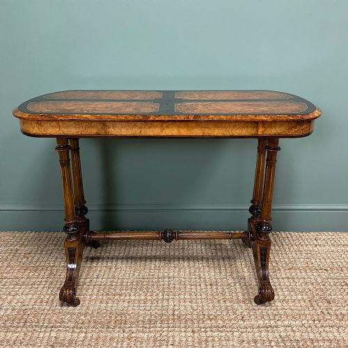 fig 1. Striking Victorian Golden Burr Walnut & Ebonized Antique Centre Table