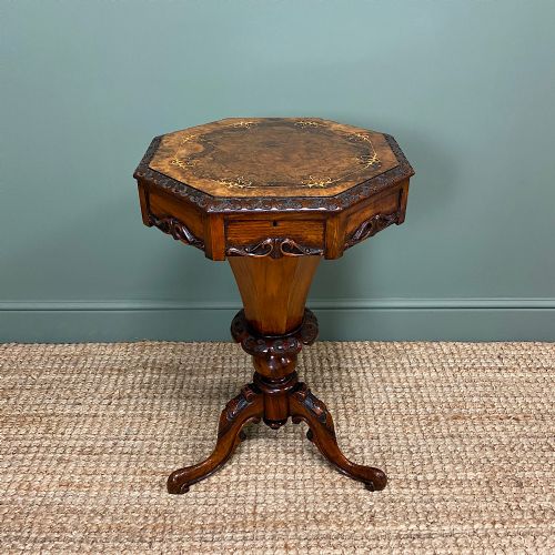 Fine Quality Victorian Figured Walnut Antique Work Box