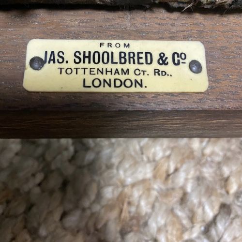 fig 1. Unusual Pair of Edwardian Oak Carver Chairs by JAS. Shoolbred