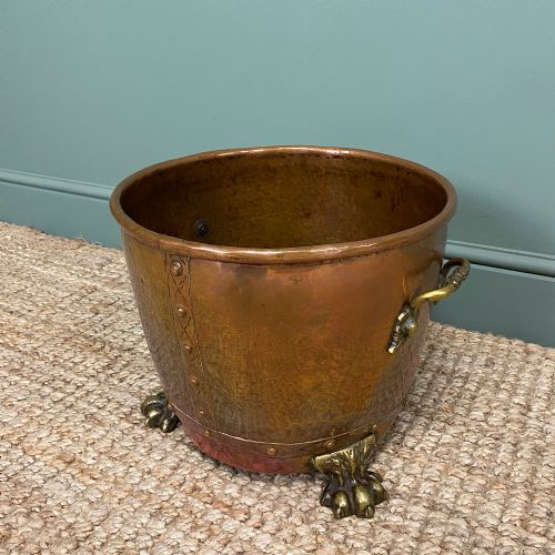 Spectacular 19th Century Victorian Arts & Crafts Antique Copper Log Bucket
