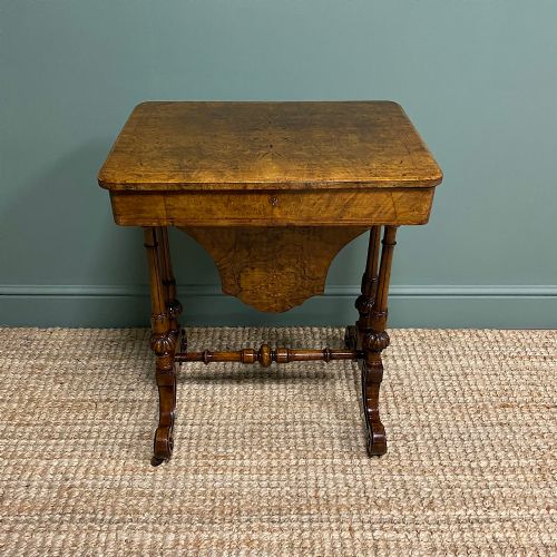 Spectacular Figured Walnut Inlaid Victorian Antique Work Box / Side Table