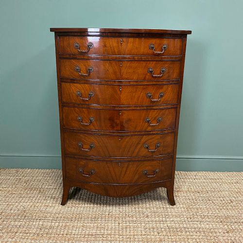 Superb Quality Antique Edwardian Bow Fronted Slim Tall Chest of Drawers