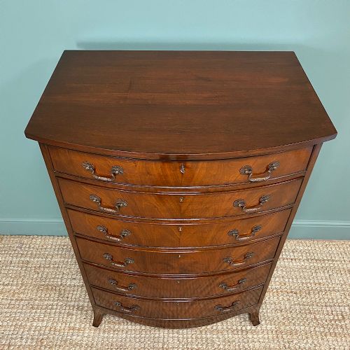 fig 1. Superb Quality Antique Edwardian Bow Fronted Slim Tall Chest Of Drawers
