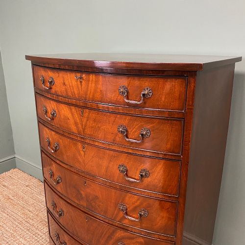 fig 2. Superb Quality Antique Edwardian Bow Fronted Slim Tall Chest Of Drawers