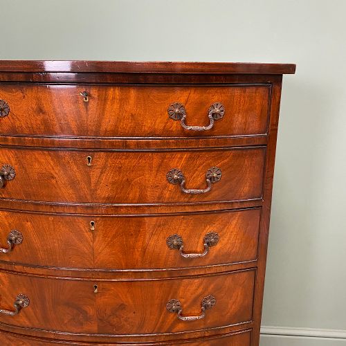 fig 3. Superb Quality Antique Edwardian Bow Fronted Slim Tall Chest Of Drawers