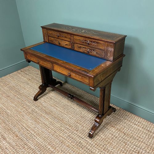 fig 1. Spectacular Quality Rosewood & Brass Inlaid Antique Writing Table
