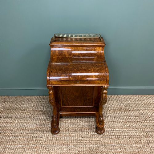 Sensational Victorian Burr Walnut Piano Top Antique Davenport Desk