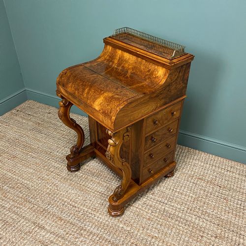 fig 2. Sensational Victorian Burr Walnut Piano Top Antique Davenport Desk