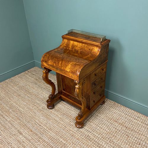 fig 3. Sensational Victorian Burr Walnut Piano Top Antique Davenport Desk