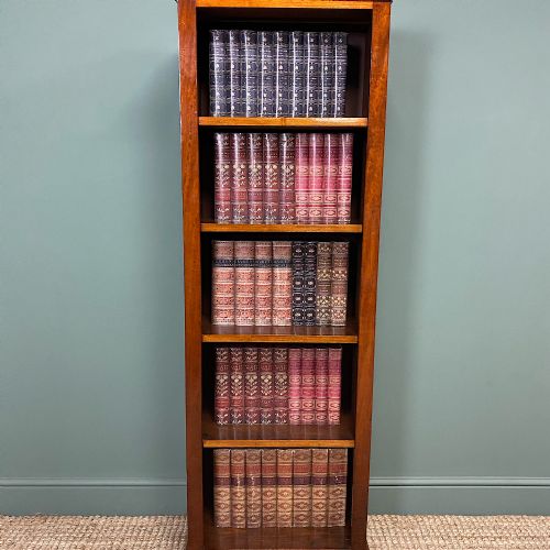 Tall Slim Victorian Mahogany Antique Open Bookcase
