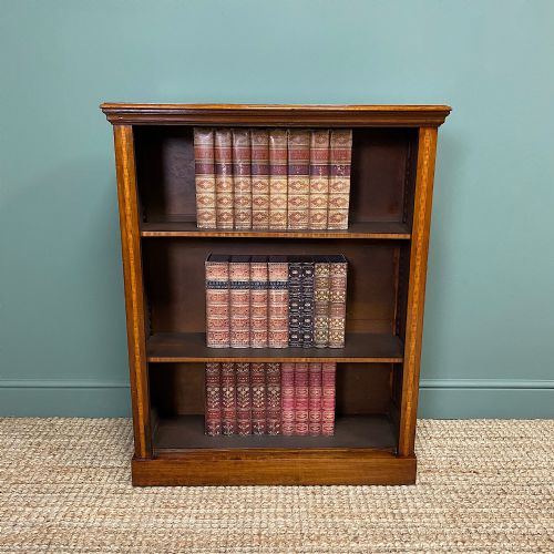 Fine Inlaid Victorian Mahogany Antique Open Bookcase
