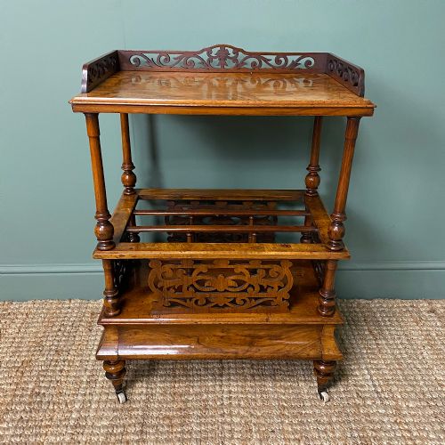 Spectacular Victorian Figured Walnut Antique Canterbury
