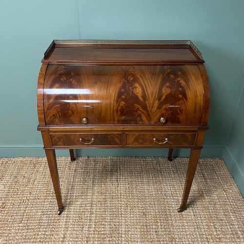 fig 1. Superb Quality Victorian Antique Cylindrical Mahogany Desk by Maple & Co