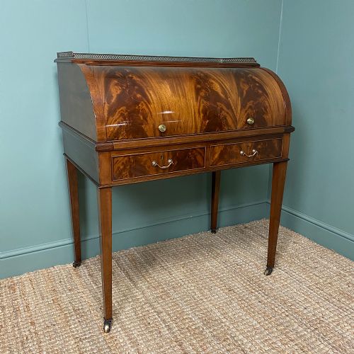 fig 3. Superb Quality Victorian Antique Cylindrical Mahogany Desk by Maple & Co
