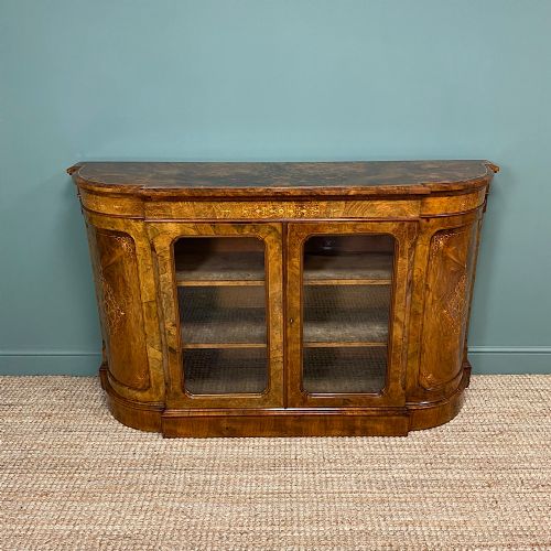 Spectacular High Quality Figured Walnut Antique Credenza
