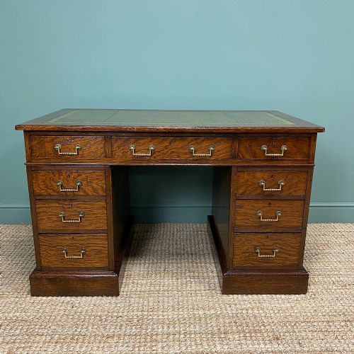 Quality Oak Victorian Antique Pedestal Desk
