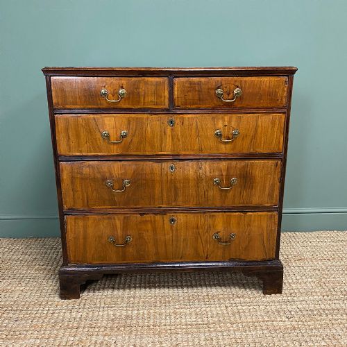 Mid Eighteenth Century Beautifully Figured Walnut Antique Chest of Drawers