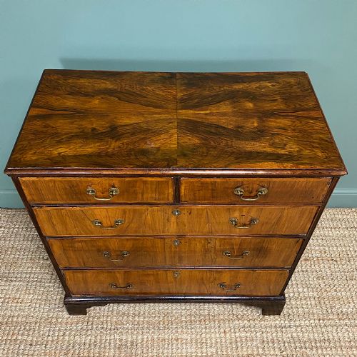 fig 3. Mid Eighteenth Century Beautifully Figured Walnut Antique Chest Of Drawers