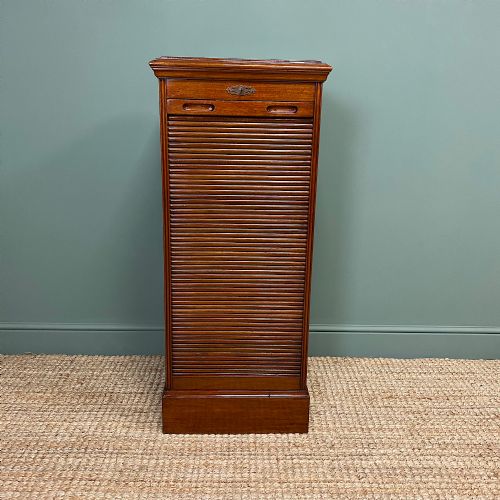 Unusual Edwardian Walnut Antique Tambour Front Filing Cabinet
