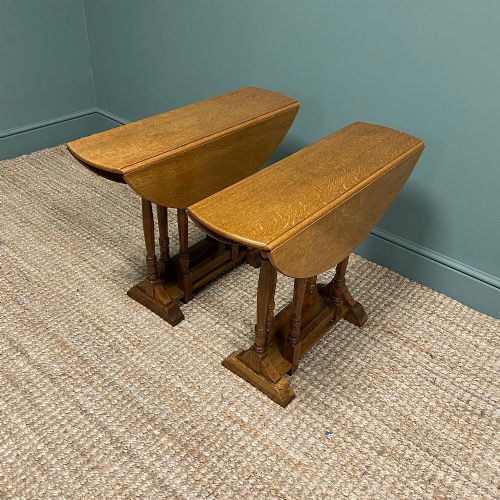 Unusual Pair of Edwardian Oak Drop Leaf Antique Sofa Tables
