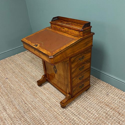 Spectacular Quality Victorian Figured Walnut Antique Davenport
