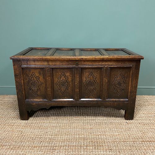 17th Century Period Oak Antique Carved Coffer