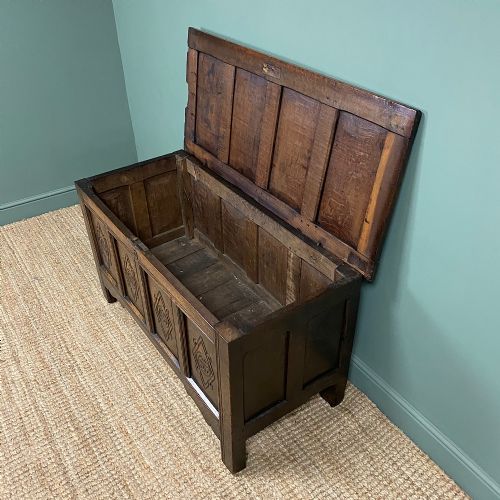 fig 1. 17th Century Period Oak Antique Carved Coffer