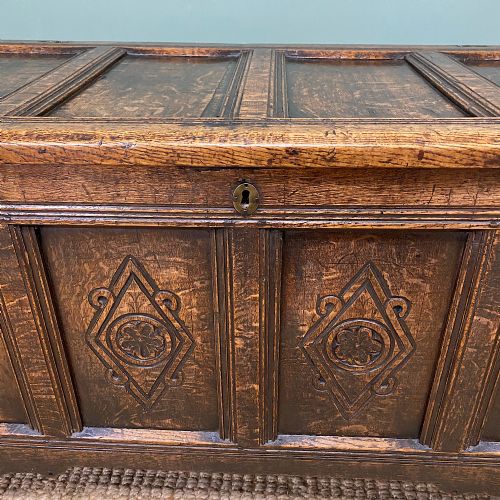 fig 3. 17th Century Period Oak Antique Carved Coffer