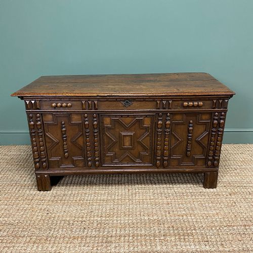 17th Century Oak Geometric Moulded Antique Coffer