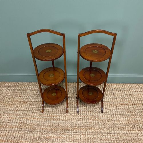 Unusual Pair of Antique Mahogany Folding Cake Stands
