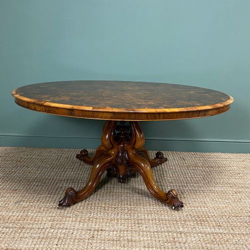fig 3. Spectacular Figured Walnut Victorian Oval Antique Dining Table