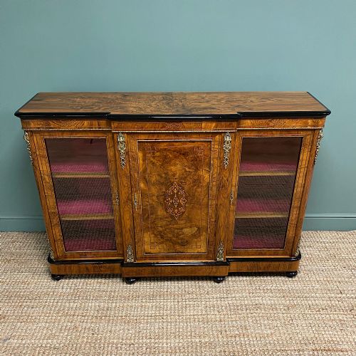Spectacular Figured Walnut Victorian Break Fronted Antique Credenza
