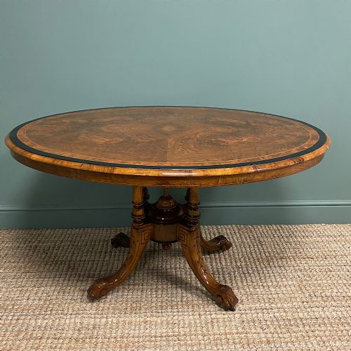 Victorian Oval Figured Walnut Inlaid Antique Side Table