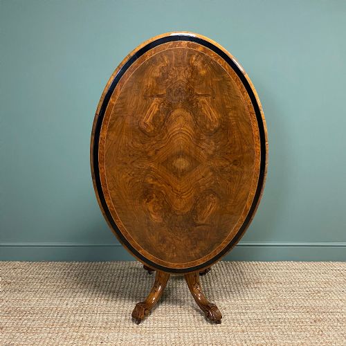 fig 1. Victorian Oval Figured Walnut Inlaid Antique Side Table
