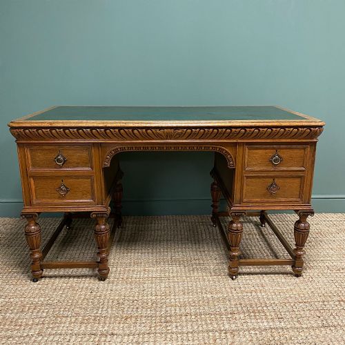 Victorian Golden Oak Antique Pedestal Desk