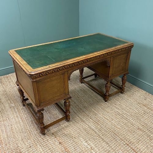 fig 1. Victorian Golden Oak Antique Pedestal Desk