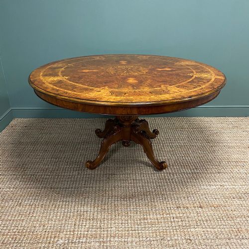 fig 3. Large Figured Walnut Circular Antique Dining Table