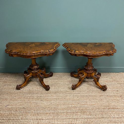 Stunning Pair of Victorian Walnut Antique Card Tables