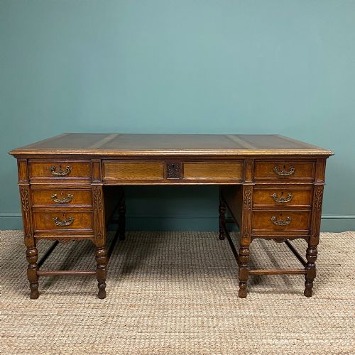 Stunning Victorian Maple and Co Antique Oak Pedestal Desk
