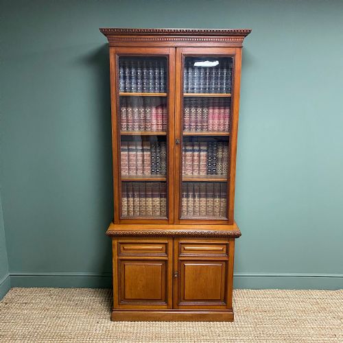 Quality Victorian Walnut Antique Glazed Bookcase on Cupboard